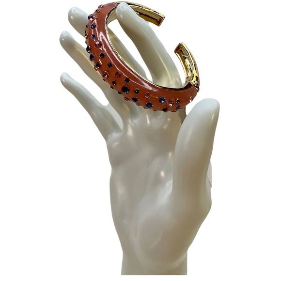 Betsey Johnson Pink & Blue Jeweled Bangle Bracelet w/ Gold Tone Hardware. - Picture 8 of 9